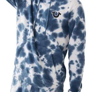 NWT MEN'S TRUE RELIGION BUDDHA TIE DYE PULLOVER HOODIE JACKET DRK BLUE WHITE